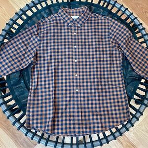 Goodfellow & Co Men's Large Button Down Collared Shirt Brown Blue Flannel-Large